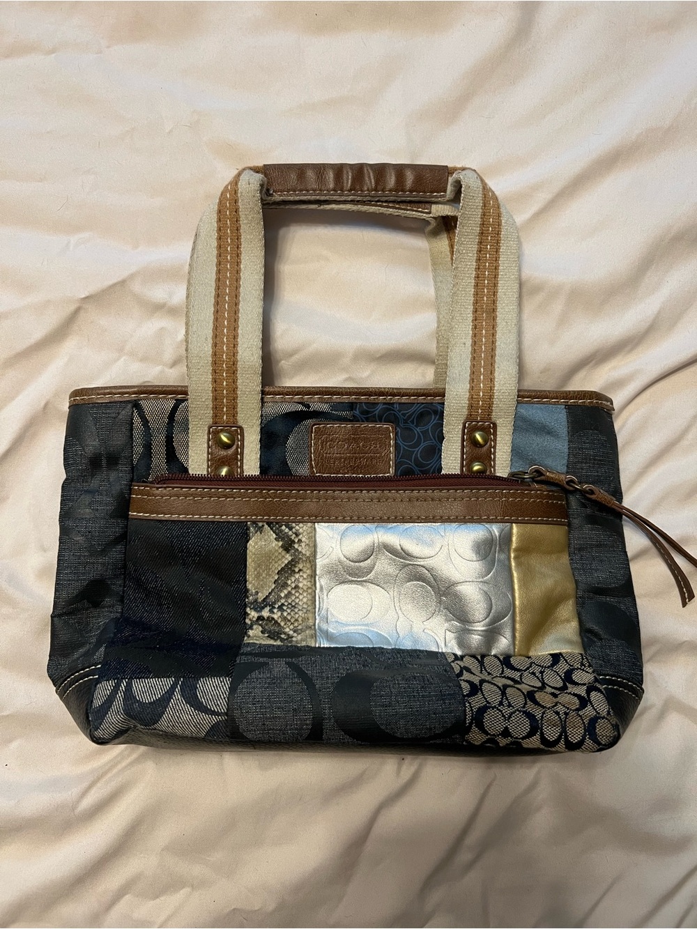 Vintage Coach Hamptons Weekend Denim Patchwork Tote 10454
